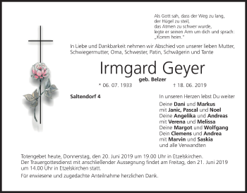 Anzeige von Irmgard Geyer von MGO