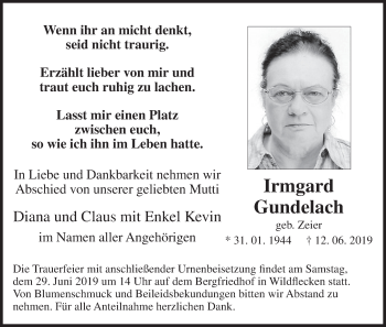 Anzeige von Irmgard Gundelach von MGO