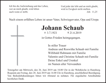 Anzeige von Johann Schaub von MGO