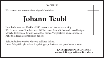 Anzeige von Johann Teubl von MGO