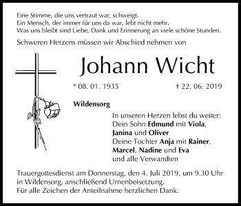 Anzeige von Johann Wicht von MGO