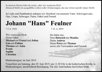 Anzeige von Johann Hans Feulner von MGO