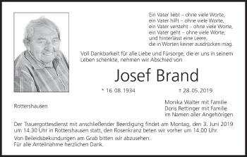 Anzeige von Josef Brand von MGO
