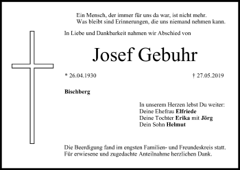 Anzeige von Josef Gebuhr von MGO