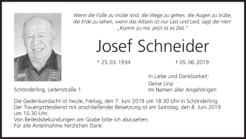 Anzeige von Josef Schneider von MGO