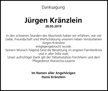 Anzeige von Jürgen Kränzlein von MGO