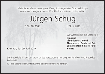 Anzeige von Jürgen Schug von MGO