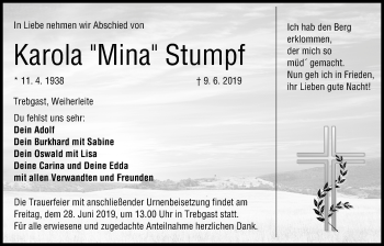 Anzeige von Karola Stumpf von MGO