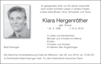 Anzeige von Klara Hergenröther von MGO