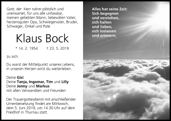 Anzeige von Klaus Bock von MGO