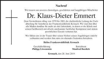 Anzeige von Klaus-Dieter Emmert von MGO
