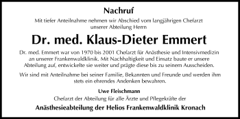 Anzeige von Klaus-Dieter Emmert von MGO