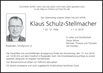 Anzeige von Klaus Schulz-Stellmacher von MGO