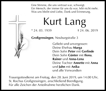 Anzeige von Kurt Lang von MGO
