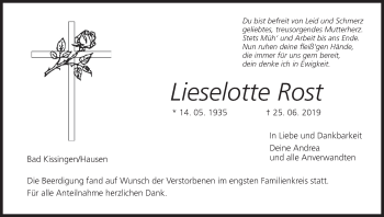 Anzeige von Lieselotte Rost von MGO