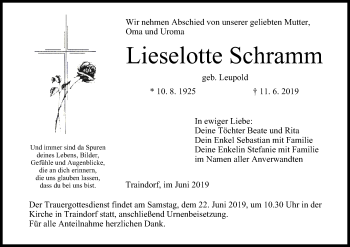 Anzeige von Lieselotte Schramm von MGO
