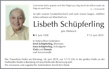 Anzeige von Lisbeth Schüpferling von MGO