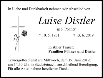 Anzeige von Luise Distler von MGO