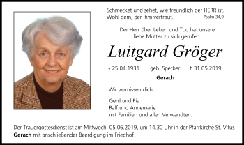 Anzeige von Luitgard Gröger von MGO