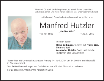 Anzeige von Manfred Hutzler von MGO
