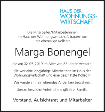 Anzeige von Marga Bonengel von MGO