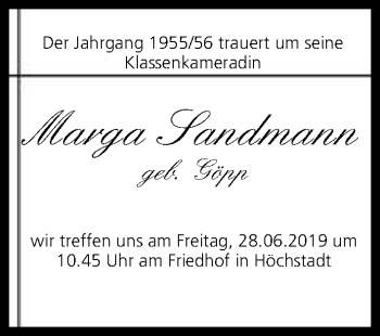 Anzeige von Marga Sandmann von MGO