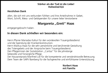Anzeige von Margareta Haas von MGO