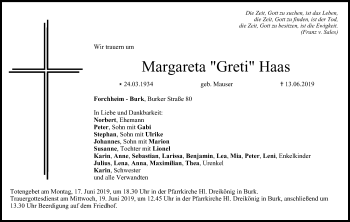 Anzeige von Margareta Haas von MGO