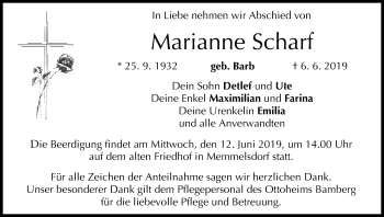 Anzeige von Marianne Scharf von MGO
