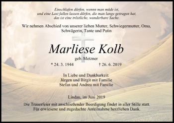 Anzeige von Marliese Kolb von MGO