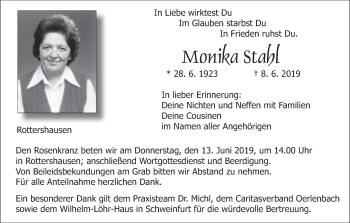 Anzeige von Monika Stahl von MGO