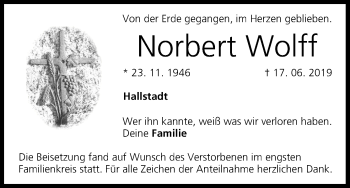 Anzeige von Norbert Wolff von MGO