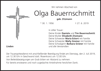 Anzeige von Olga Bauernschmitt von MGO