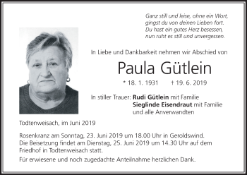 Anzeige von Paula Gütlein von MGO