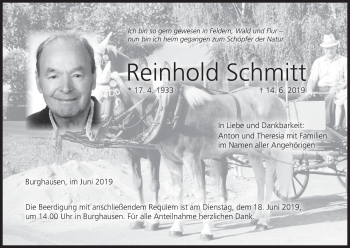 Anzeige von Reinhold Schmitt von MGO