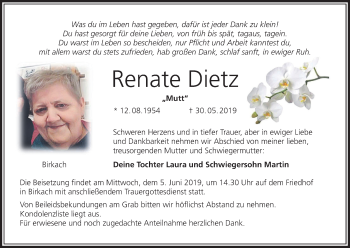 Anzeige von Renate Dietz von MGO