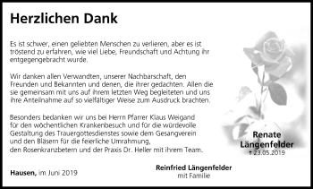 Anzeige von Renate Längenfelder von MGO