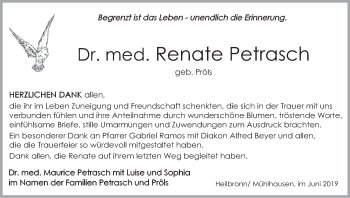 Anzeige von Renate Petrasch von MGO