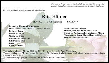 Anzeige von Rita Häfner von MGO