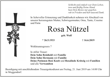 Anzeige von Rosa Nützel von MGO