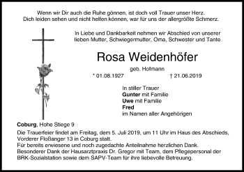 Anzeige von Rosa Weidenhöfer von MGO