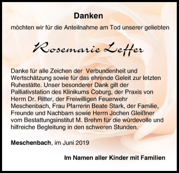 Anzeige von Rosemarie Leffer von MGO