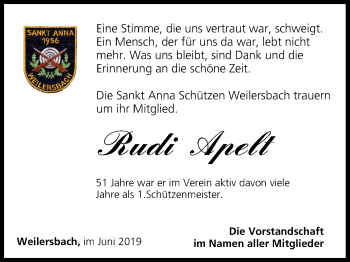 Anzeige von Rudi Apelt von MGO