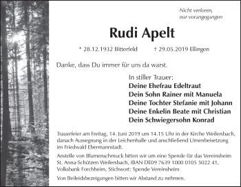Anzeige von Rudi Apelt von MGO
