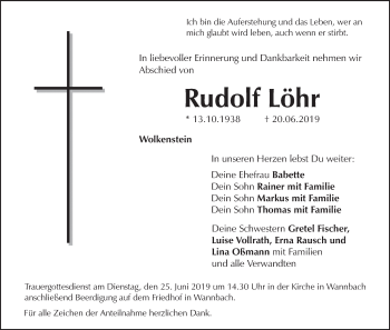 Anzeige von Rudolf Löhr von MGO