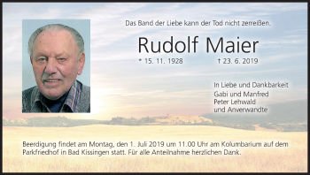 Anzeige von Rudolf Maier von MGO
