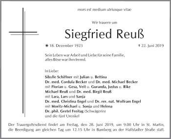 Anzeige von Siegfried Reuß von MGO