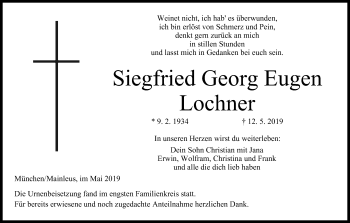 Anzeige von Siegfried Georg Eugen Lochner von MGO