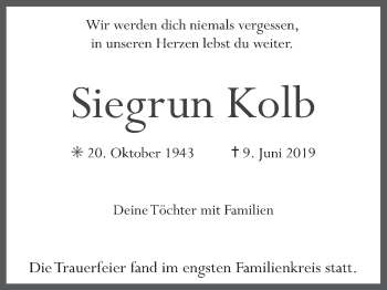 Anzeige von Siegrun Kolb von MGO