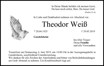 Anzeige von Theodor Weiß von MGO